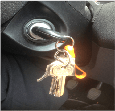 Car ignition switch with hanging keys